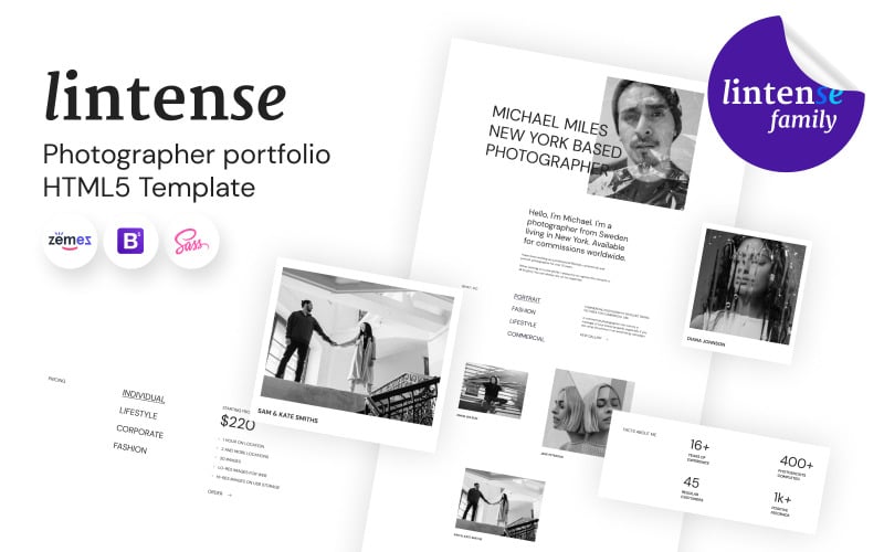 lintense photographer portfolio landing page template original