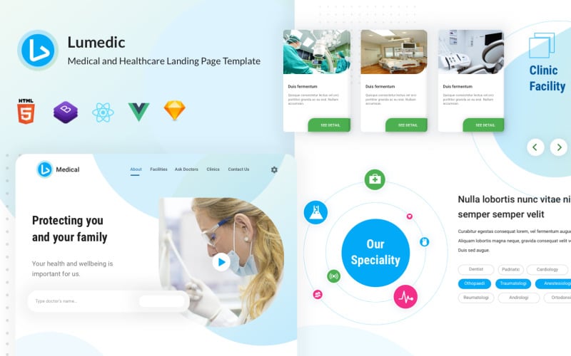 lumedic react vue html sketch medical and healthcare landing page template original
