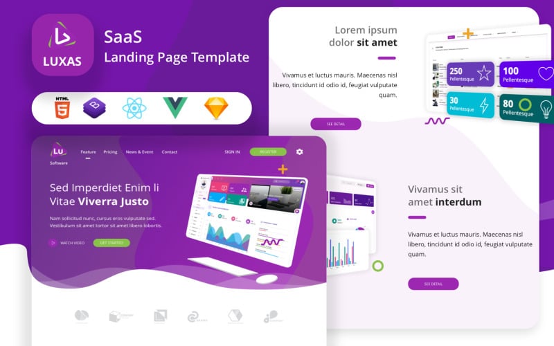 luxas html react vue sketch it and saas landing page template original