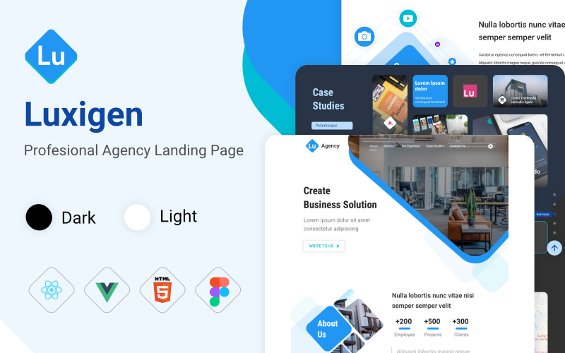 luxigen html react vue agency landing page parallax original