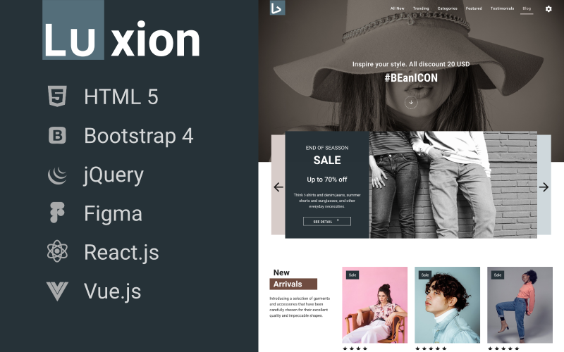 luxion html react vue figma fashion and apparel landing page original