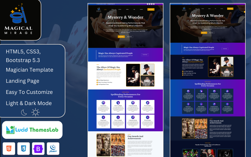 magical mirage one page magician website html template original