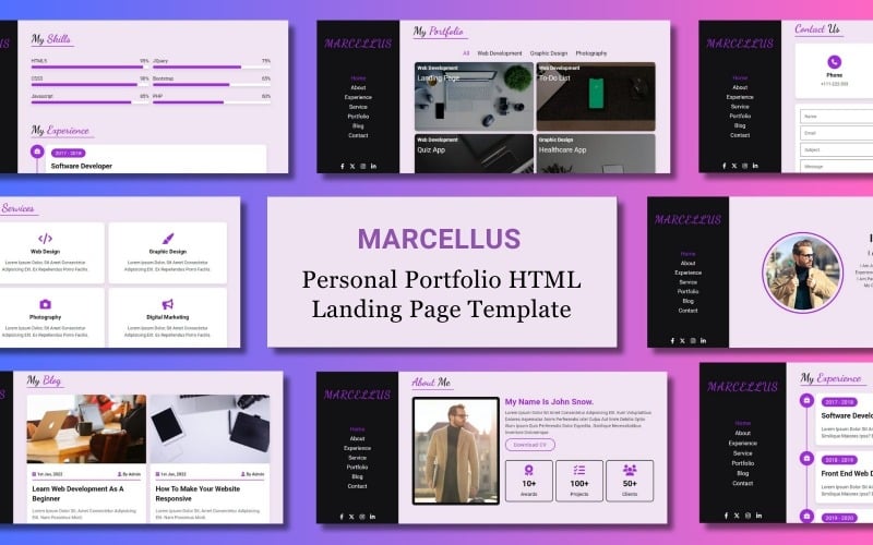 marcellus personal portfolio html landing page website template original