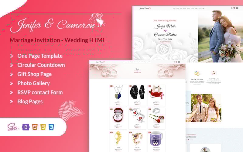 marriage invitation wedding sass html landing page template original
