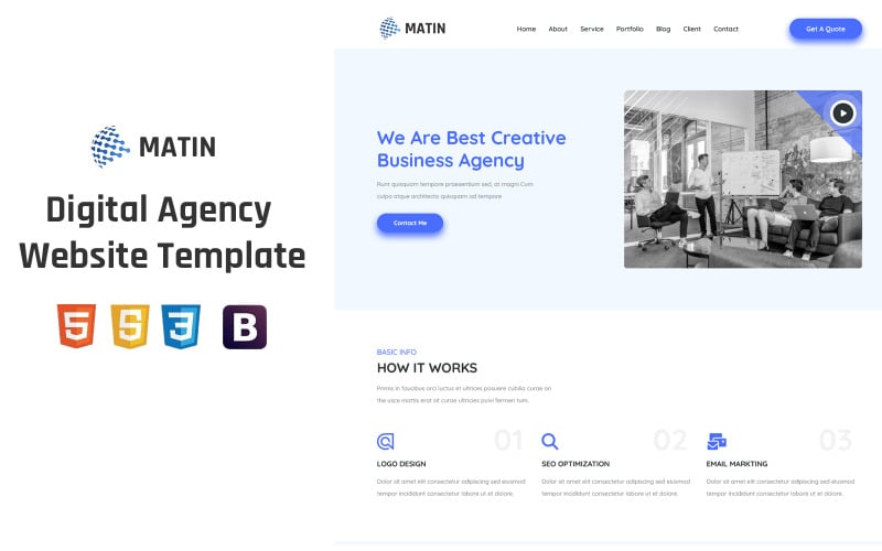 matin digital agency landing page template original