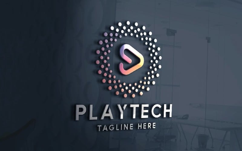 media play tech pro logo template original