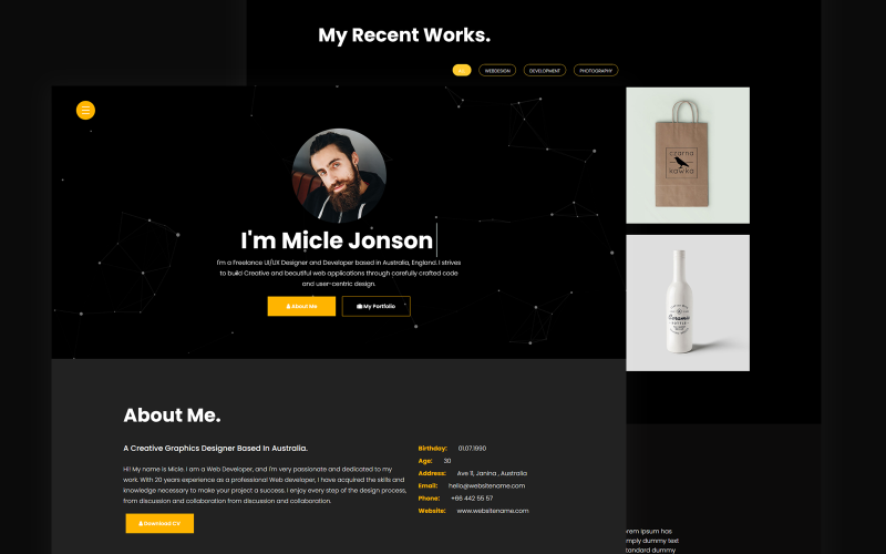 micle personal portfolioresume landing page template original