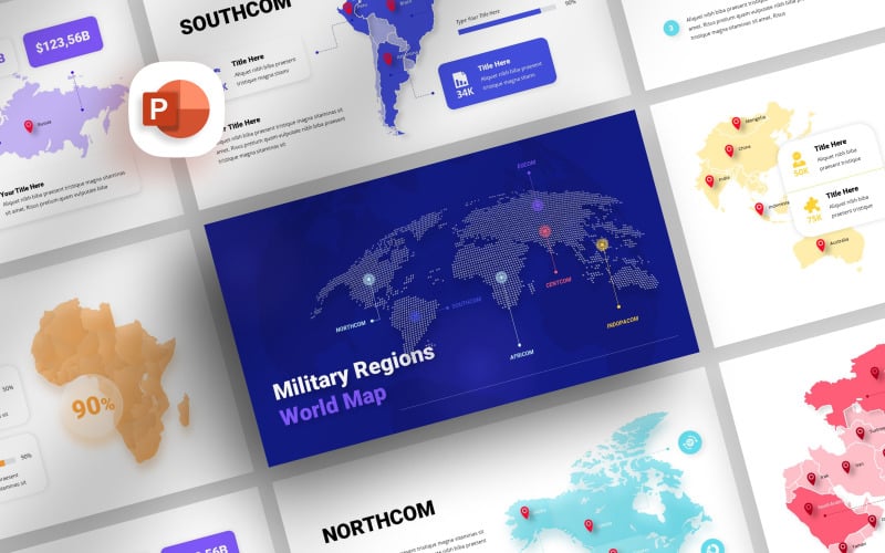 military regions world map presentation template original