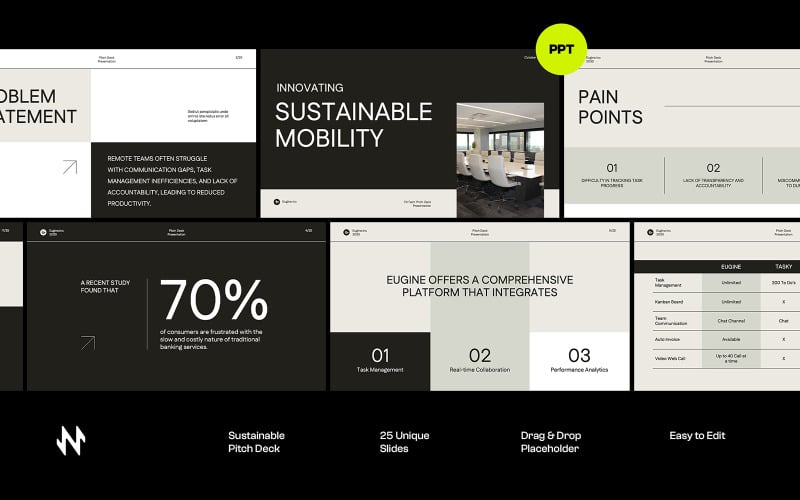 minimal black white pitch deck powerpoint original