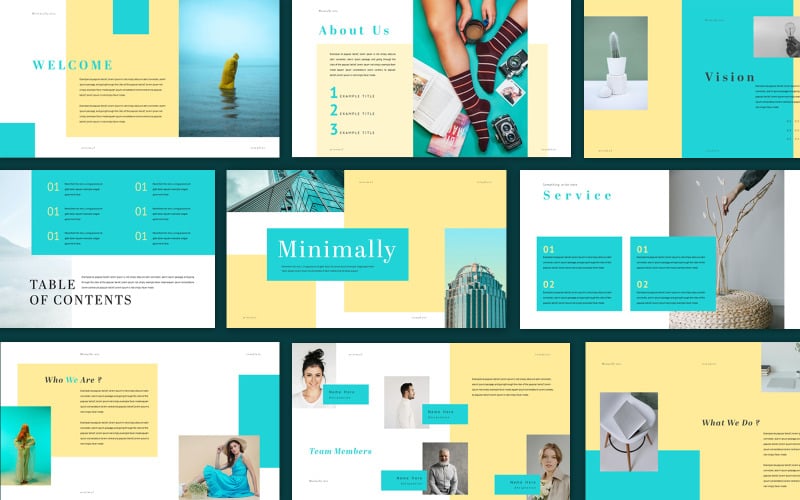 minimal presentation template in teal and yellow color original