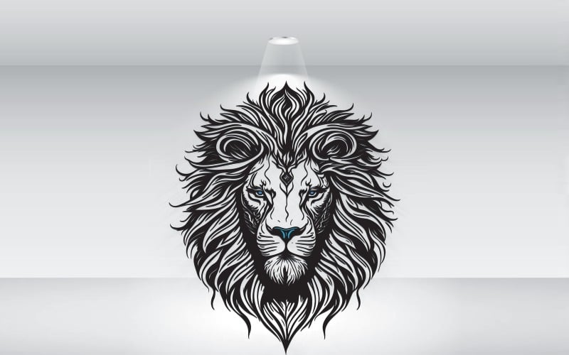 modern lion head with blue eyes logo vector format original