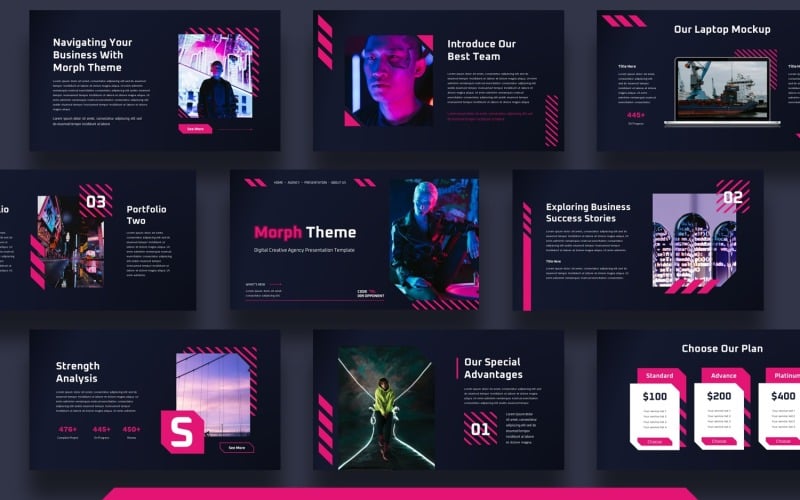 morph neon powerpoint presentation template original
