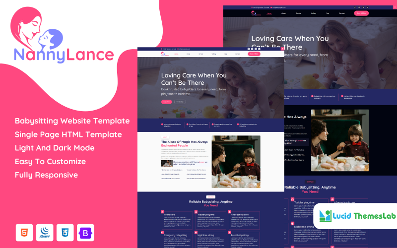nannylance a heartwarming and professional html template for babysitter or elderly care services original