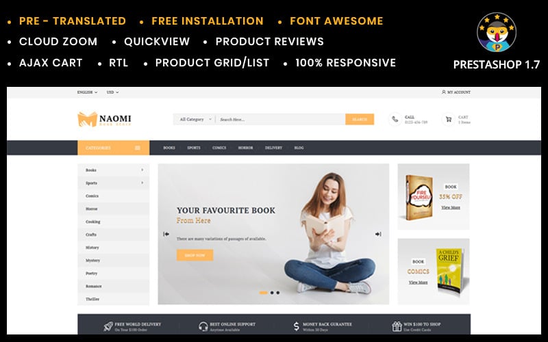 naomi book store prestashop theme original