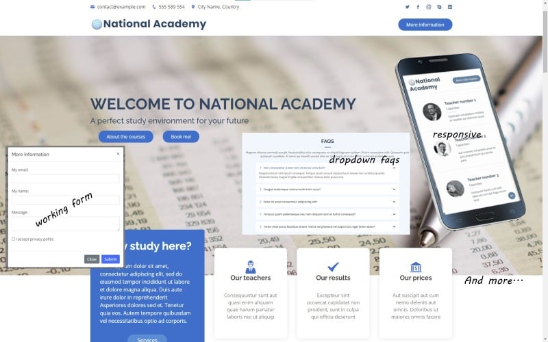 national academy a landing page template bootstrap based for training learning bussines original