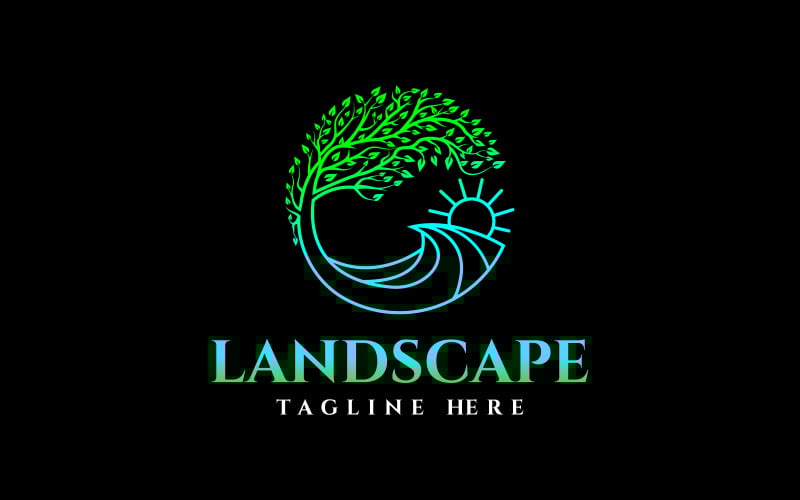 natural circle tree sea ocean landscape logo design original