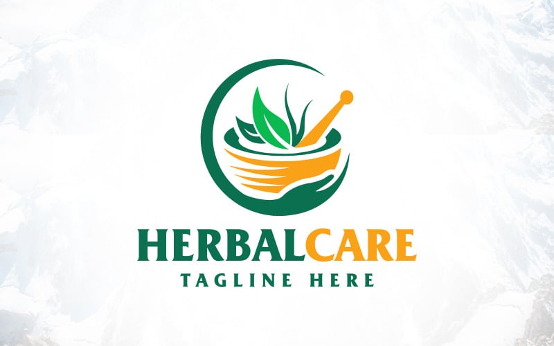 natural herbal care with mortar pestle logo design original