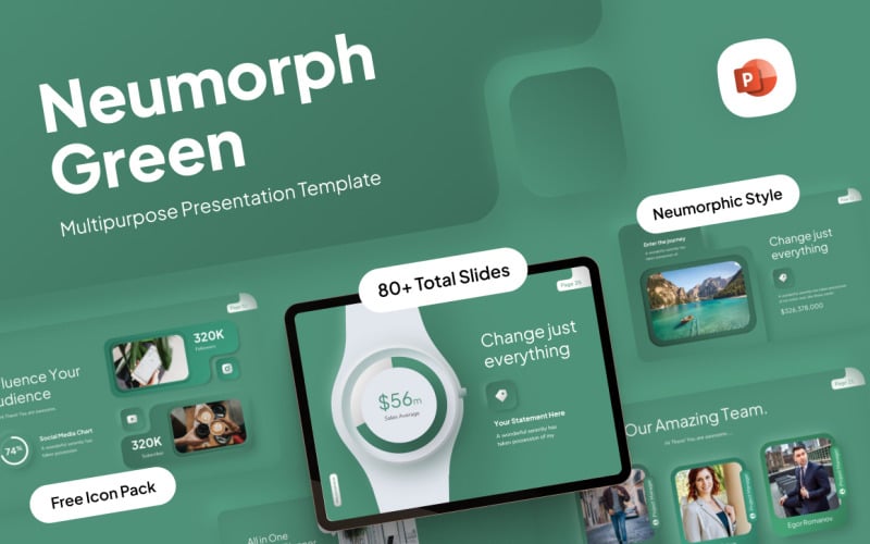 neumorph green simple multipurpose powerpoint templates original