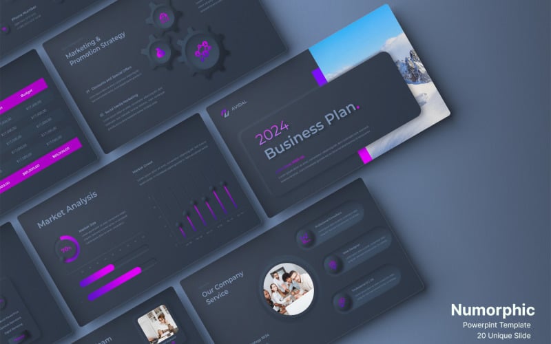 neumorphic business plan powerpoint presentation template dark original