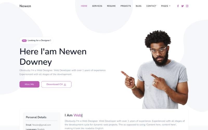 newen personal portfolio landing page template original