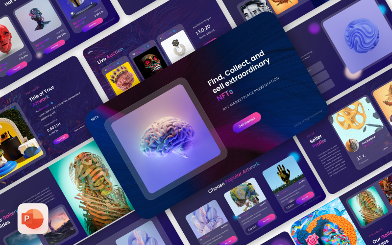 nft marketplace creative glassmorphism powerpoint template original