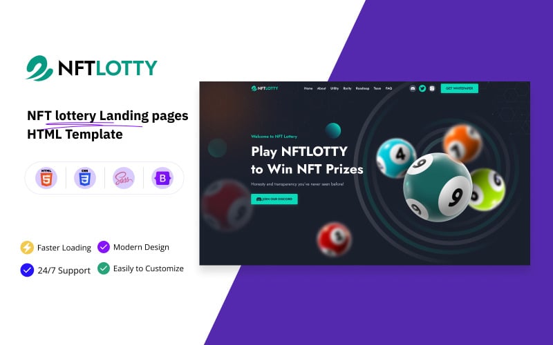 nftlotty nft lottery landing pages html template original