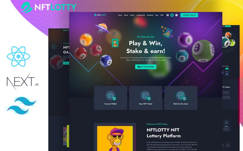 nftlotty nft lottery landing pages nextjs tailwindcss original