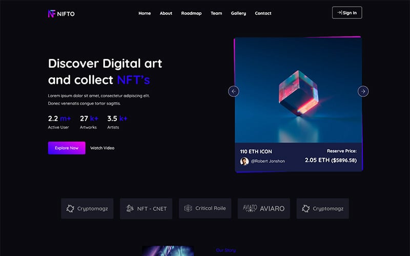 nifto nft creator landing page template original
