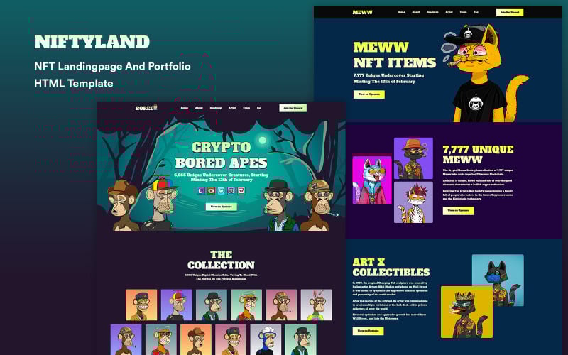niftyland nft landing page and portfolio html template original