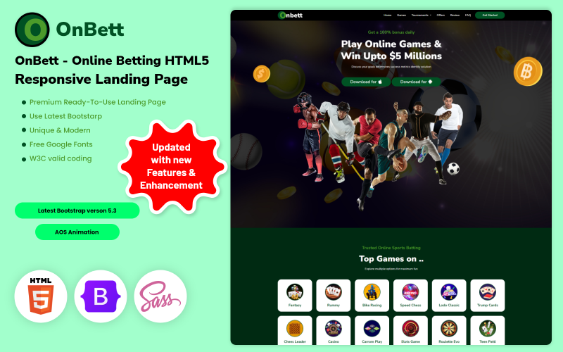 onbett online betting html responsive landing page original