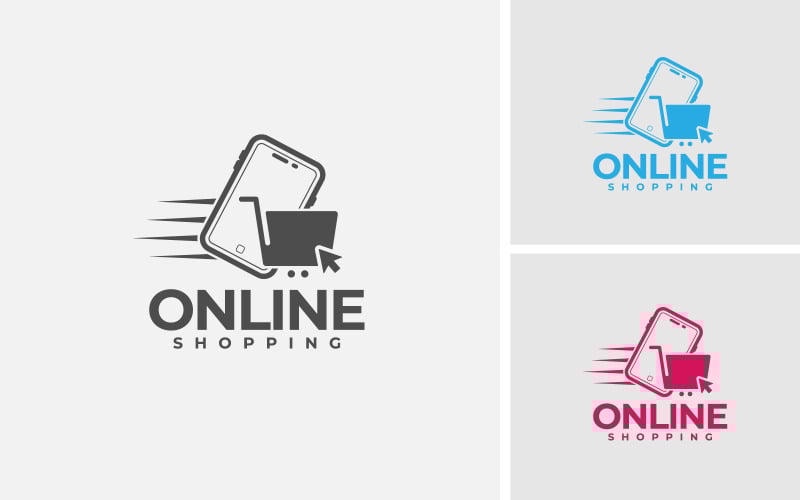 online shopping logo design smart phone and shopping cart for e commerce web or business original