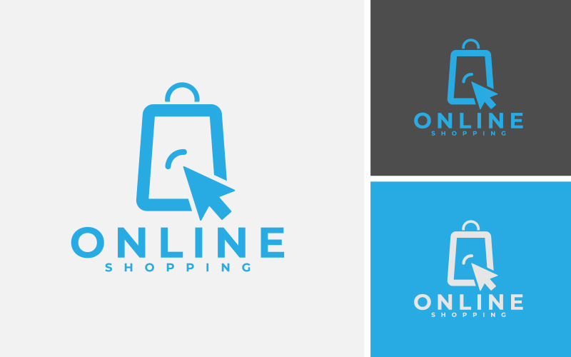 online shopping logo design with mouse cursor and bag for e commerce web original