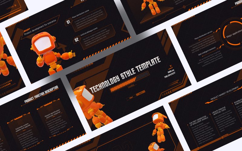 orange technology product robot ppt original