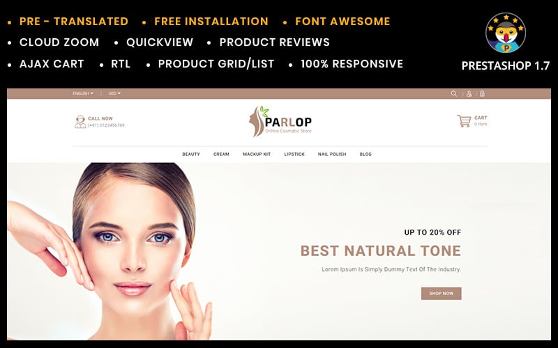 parlop cosmetics store prestashop theme original