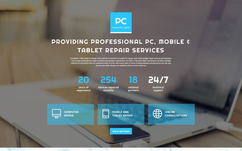 pc computer repair clean html landing page template original