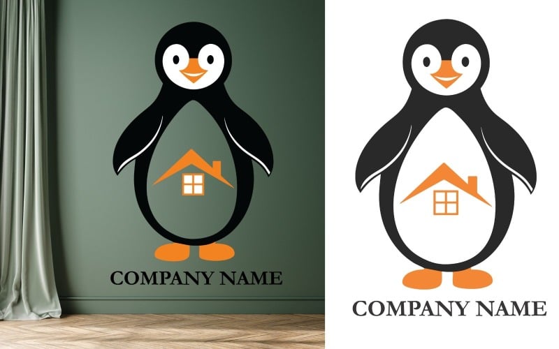penguin house construction logo template original