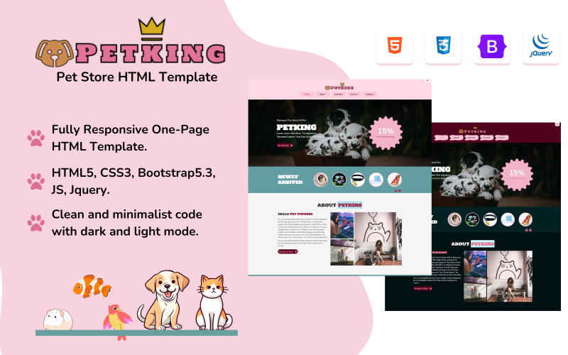 petking a one page responsive html website template for pet shops and businesses original