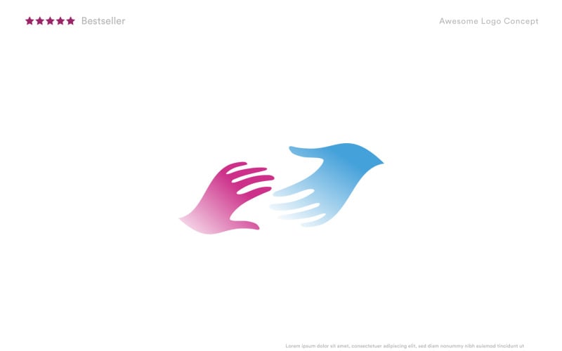 pink and blue hands logo template for psychology support charitable foundation or orphans original