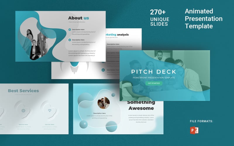 pitch deck animated presentation template in macaw blue green original