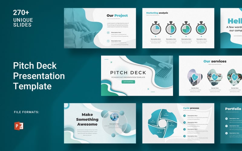 pitch deck business presentation template in macaw blue green original