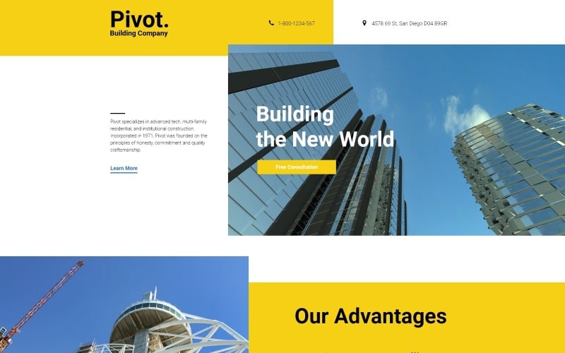 pivot construction company clean html landing page template original