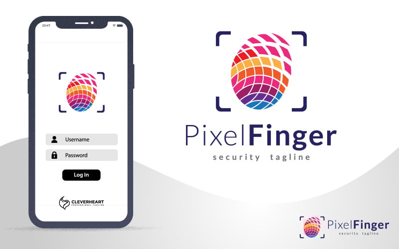 pixel finger print scan security logo design original