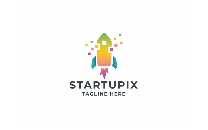 pixel startup rocket logo original