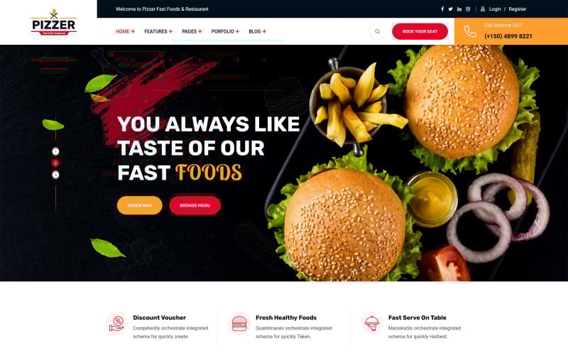 pizzer fast food restaurant joomla and joomla template original
