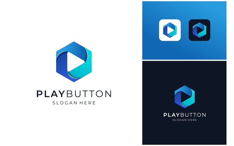 play button hexagon colorful logo original