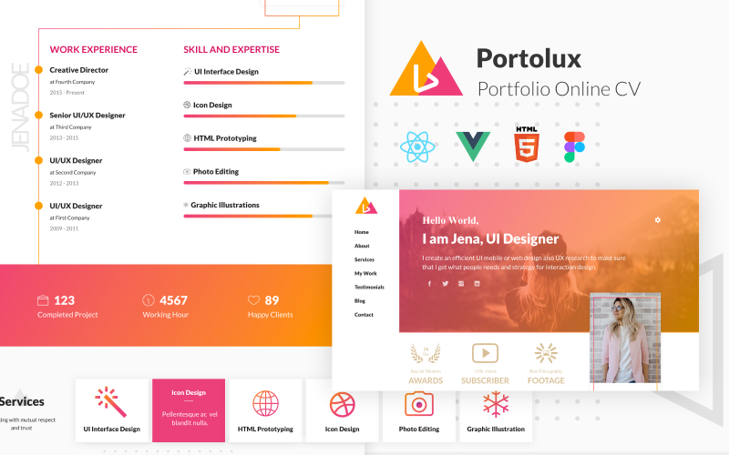 portolux react vue html and figma portfolio online cv template original