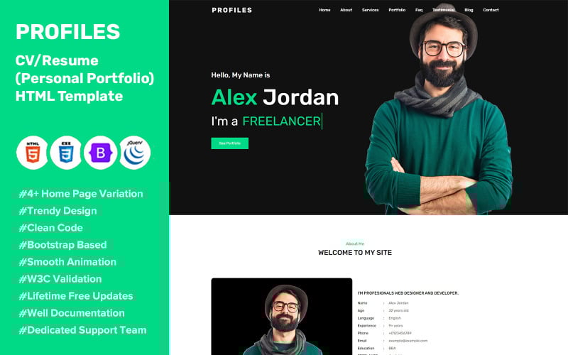 profiles multipurpose personal portfolio html template original