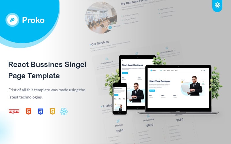 proko single page react business template original