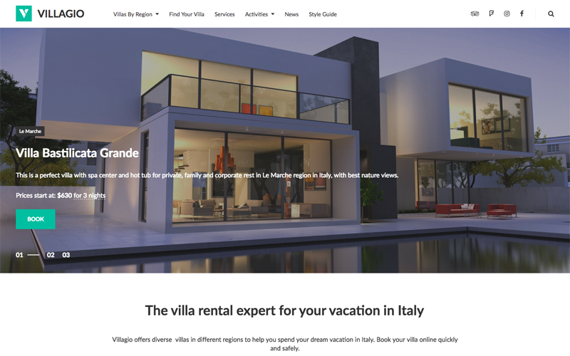 property rental wordpress theme vilagio original