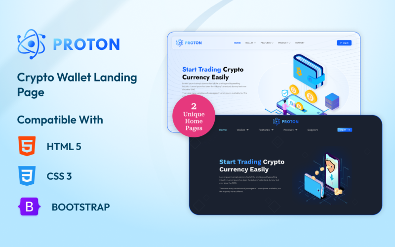 proton crypto wallet application landing page template original